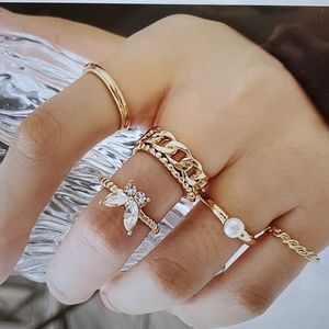 5pcs Gold Tone Fashion Rings for Women's Girl